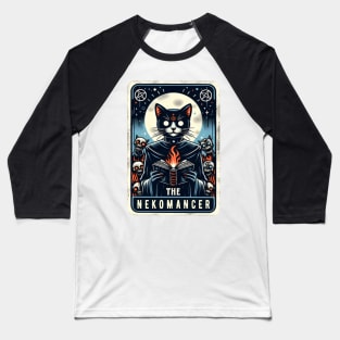 The Nekomancer Funny Necromancer Cat Fantasy Tarot Card Pun Baseball T-Shirt